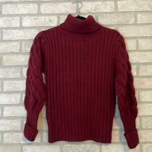 Moon River Cable Knit Wool blend Turtle Neck Sweater oversized  XS